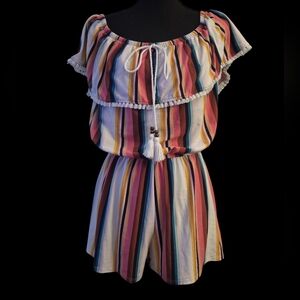 Festival Ready! Derek Heart Striped Off-the-Shoulder Romper Size L